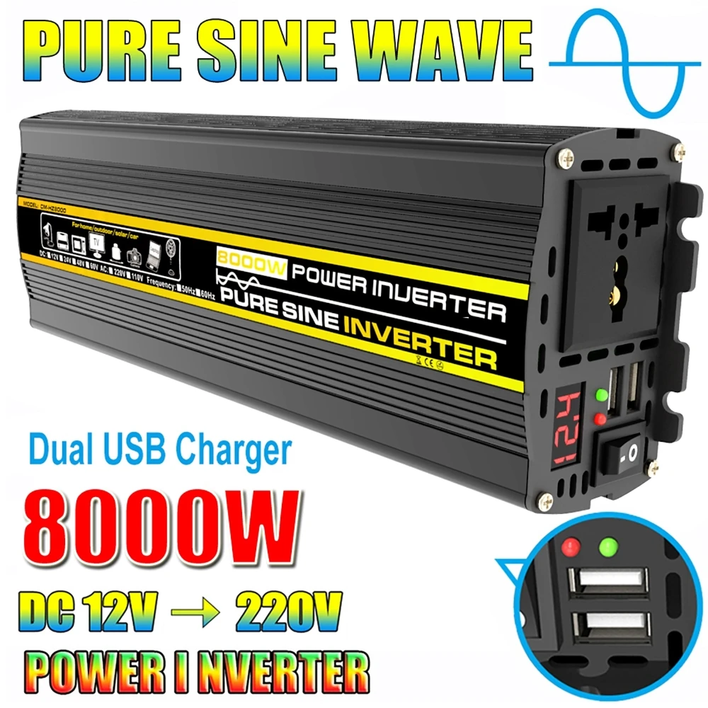 Resin Vat - 3000 ワット-8000 ワット純粋な正弦波電力インバーター電圧変圧器インテリジェントデジタルディスプレイ車ホーム DC12V から AC