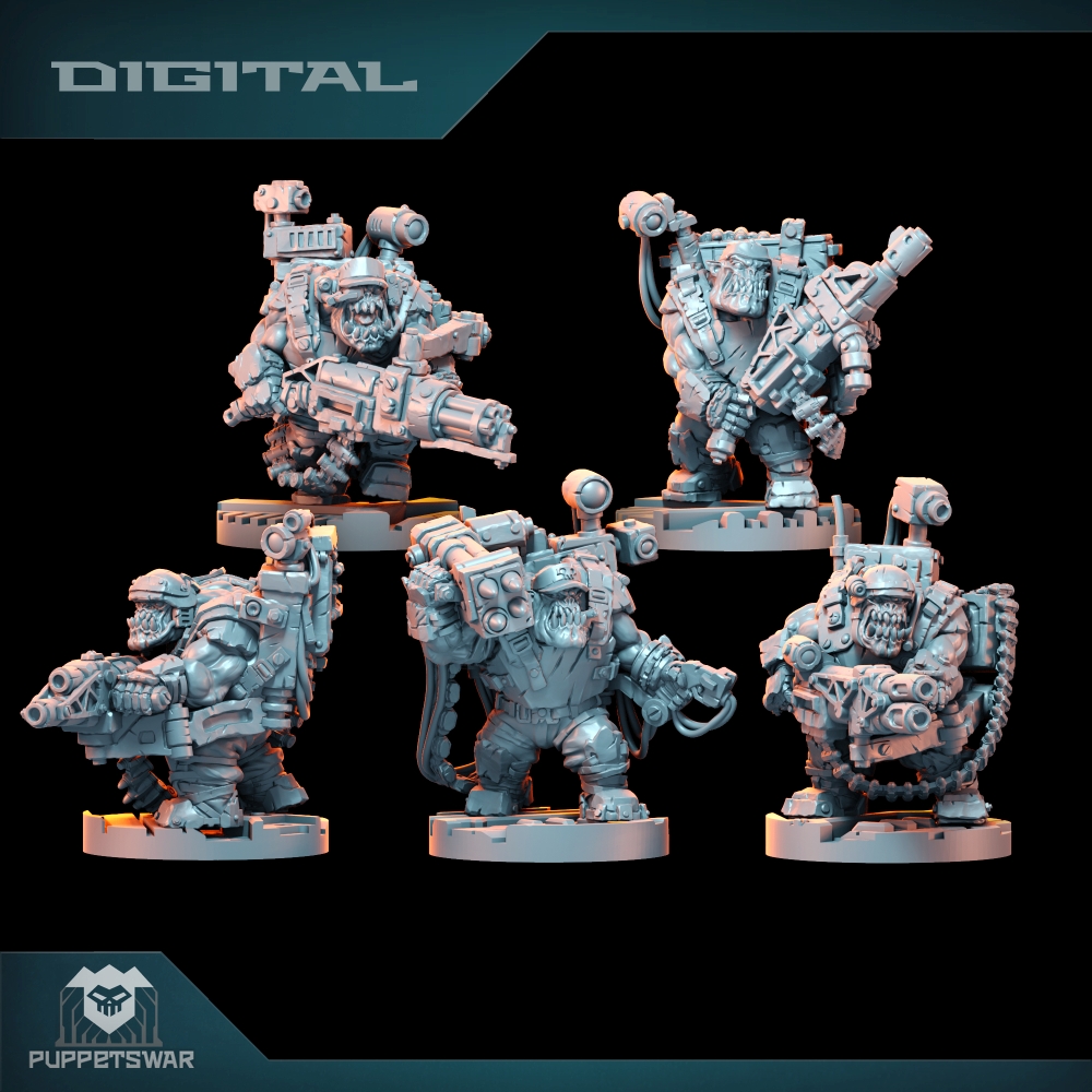 Resin Printer - Orc Ultimate Badasses Squad、グリーンスキンフィギュア、ウォーカー、ロボットプラズマガン、HD 3Dプリント樹脂モデル、アクションプロキシウォーゲームDnD