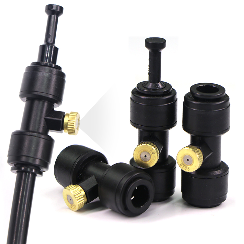 Nozzle Brass - 0.1-1mm 真鍮製スプレーノズル、ティーコネクター付き、ガーデンパティオ用、外径8mm PEホース対応、ミスト冷却システム、フォグスプリンクラー、アトマイザー