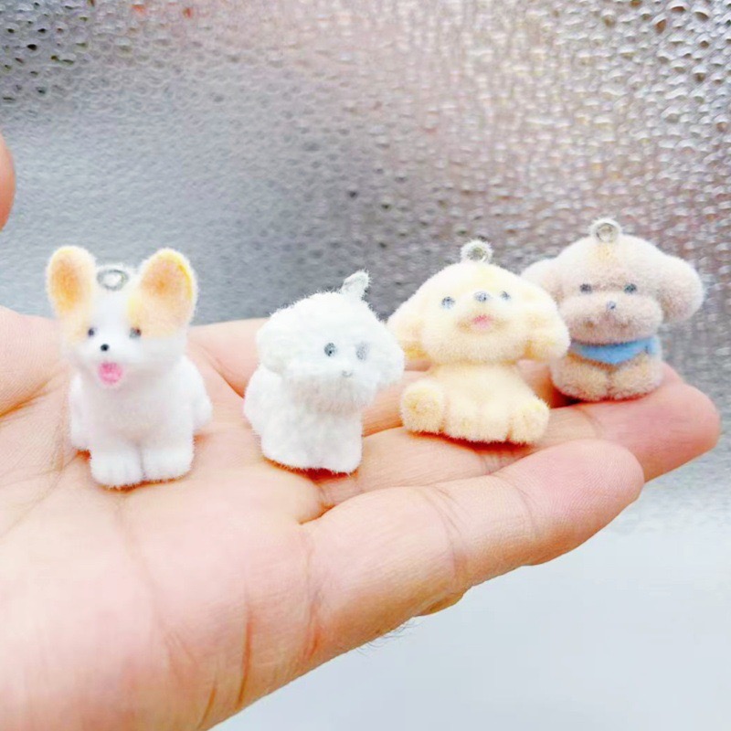 Resin - 10個入り フロッキードッグ漫画3Dアニマル リトルコジ テディ ゴールデンヘア カーキーホルダー
