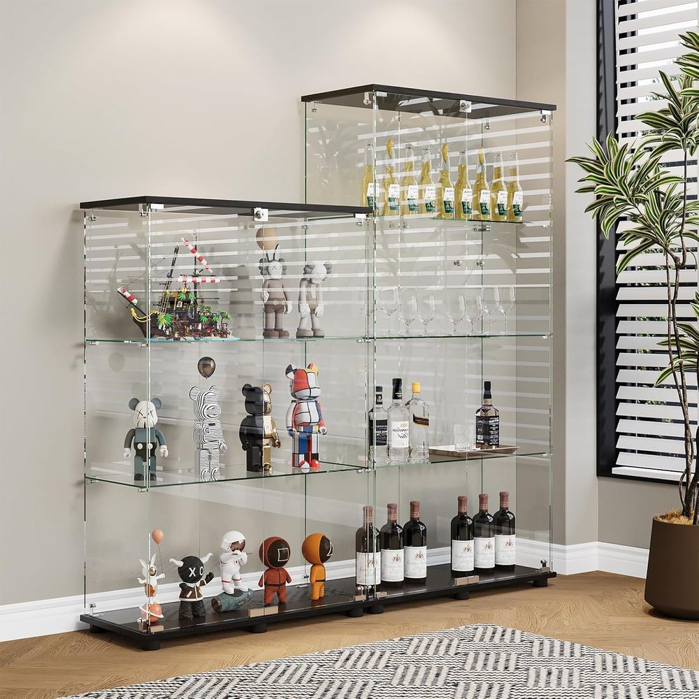 ガラス製ディスプレイキャビネット、4段ダブルドアとロック付き - Glass Bed のレビューと価格