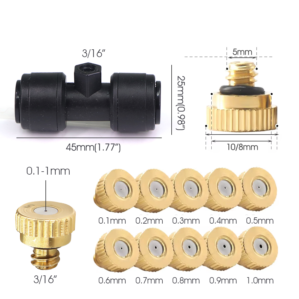 0.1-1mm 真鍮製スプレーノズル、ティーコネクター付き、 - Nozzle Brass のレビューと価格