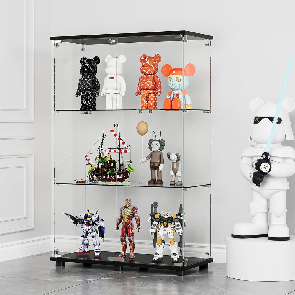 ガラス製ディスプレイキャビネット、3段ダブルドアロック付き、 - Glass Bed のレビューと価格