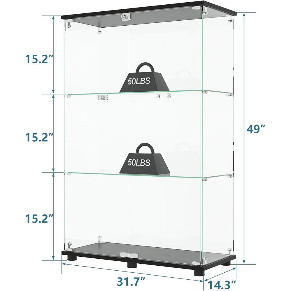 ガラス製ディスプレイキャビネット、3段ダブルドアロック付き、 - Glass Bed のレビューと価格