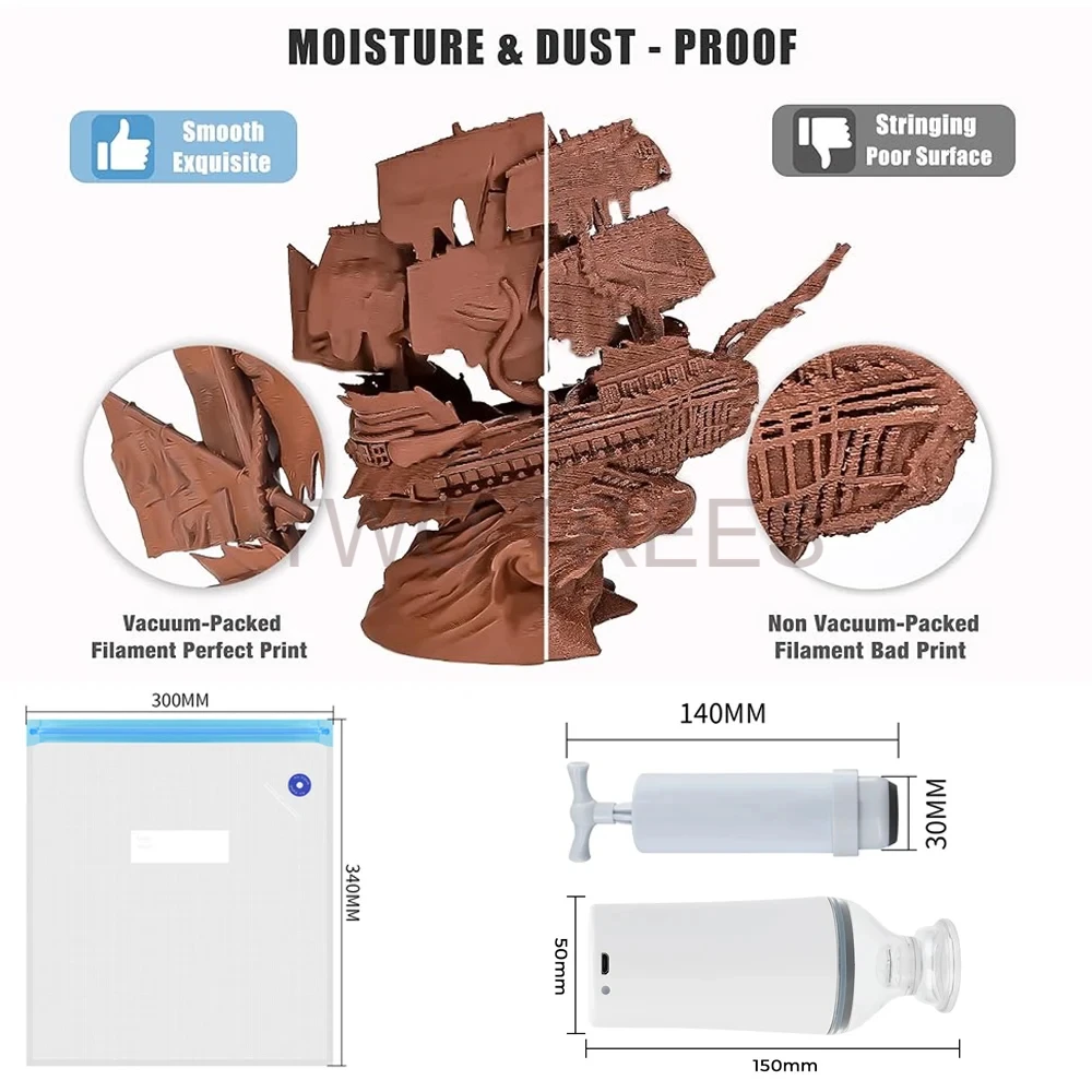 3D プリント真空バッグフィラメントドライヤー PLA AB - Abs Filament のレビューと価格